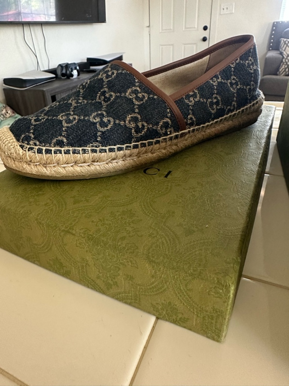 Gucci Navy Blue Brown Logo Espadrilles